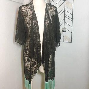 Chocolate and Teal Lace Monroe Lularoe Cardigan